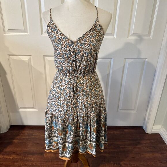 Floral Boho Midi Dress Small Lined Cottagecore Peasant Flower Romantic Casual - Picture 1 of 14